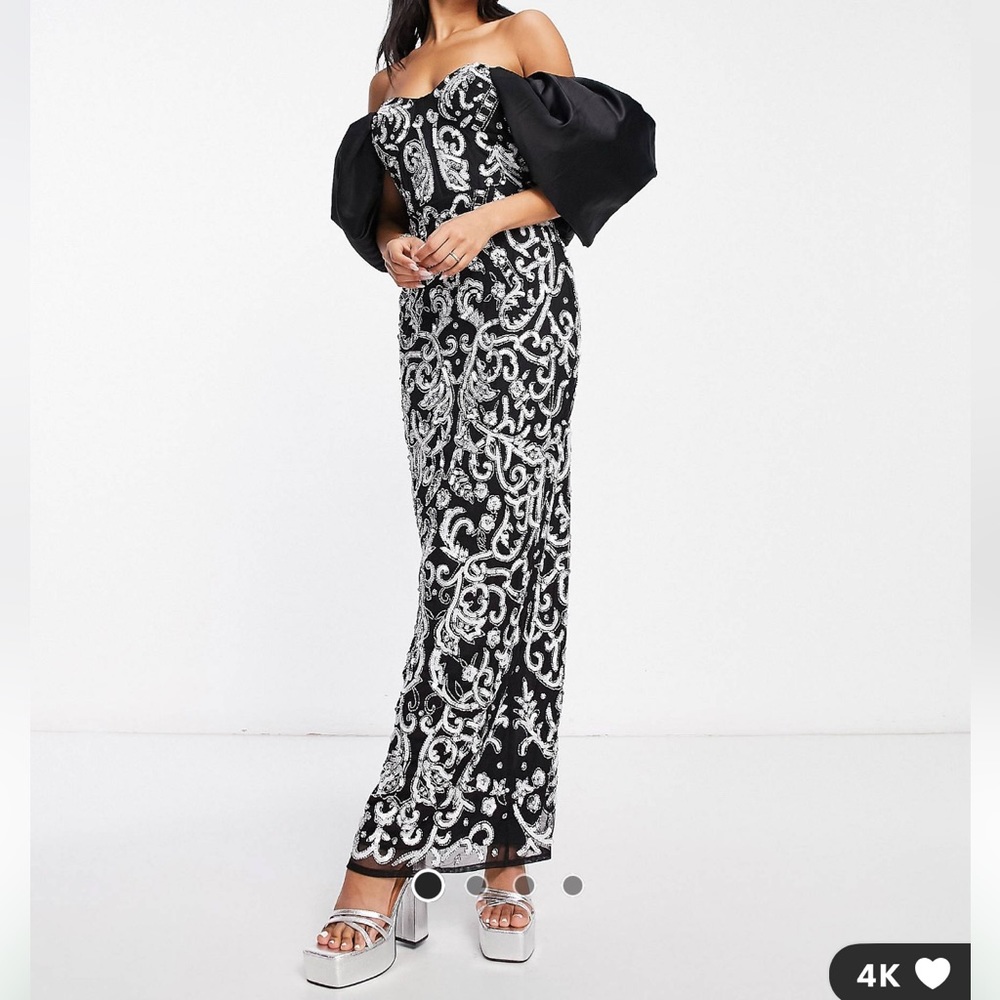 ASOS LUXE size 12 embellished collared black and silver dress